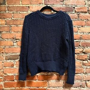 L.L. Bean Signature open knit navy blue cotton and wool blend sweater